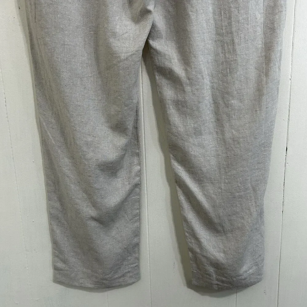 Zara Women’s Oatmeal 100% Linen Pants Size XL Straight Leg Beachy Minimalist